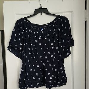 Old Navy Blue Blouse with White Floral Design